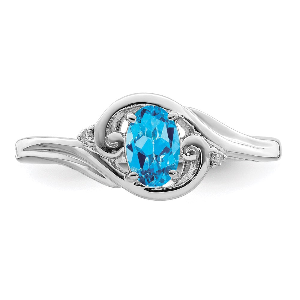 Sterling Silver Rhodium Plated Diamond u0026 Sky Blue Topaz Ring