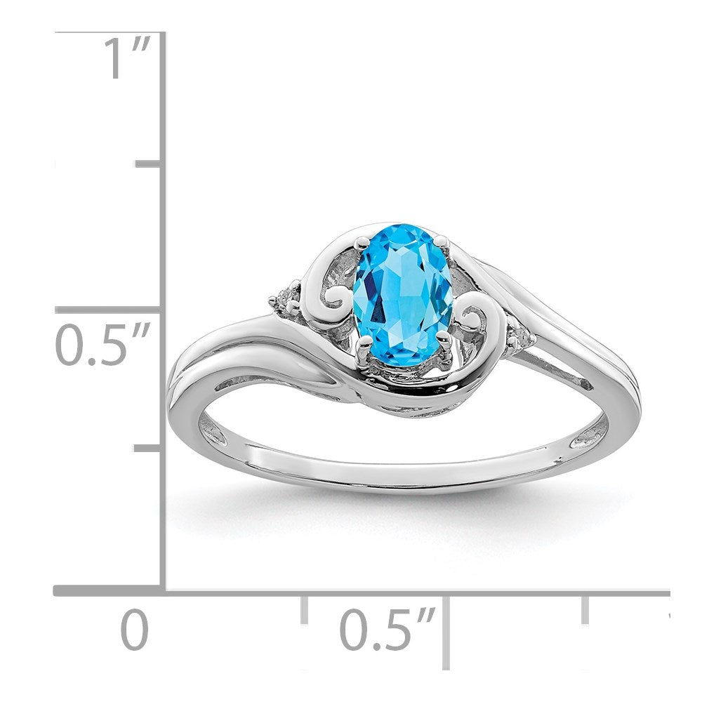 Sterling Silver Rhodium Plated Diamond u0026 Sky Blue Topaz Ring