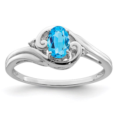Sterling Silver Rhodium Plated Diamond u0026 Sky Blue Topaz Ring