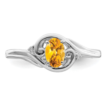 Sterling Silver Rhodium Plated Diamond u0026 Citrine Ring