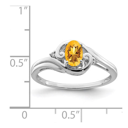 Sterling Silver Rhodium Plated Diamond u0026 Citrine Ring