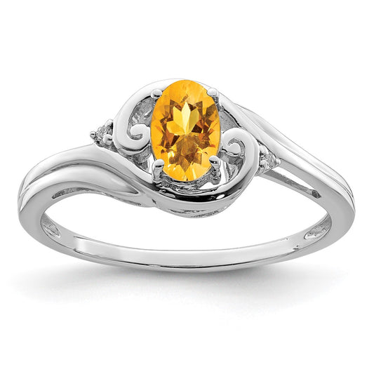 Sterling Silver Rhodium Plated Diamond u0026 Citrine Ring