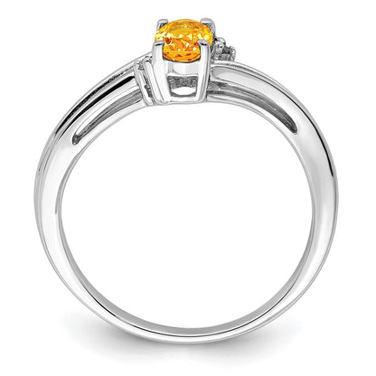 Sterling Silver Rhodium Plated Diamond u0026 Citrine Oval Ring