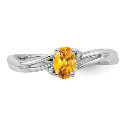 Sterling Silver Rhodium Plated Diamond u0026 Citrine Oval Ring