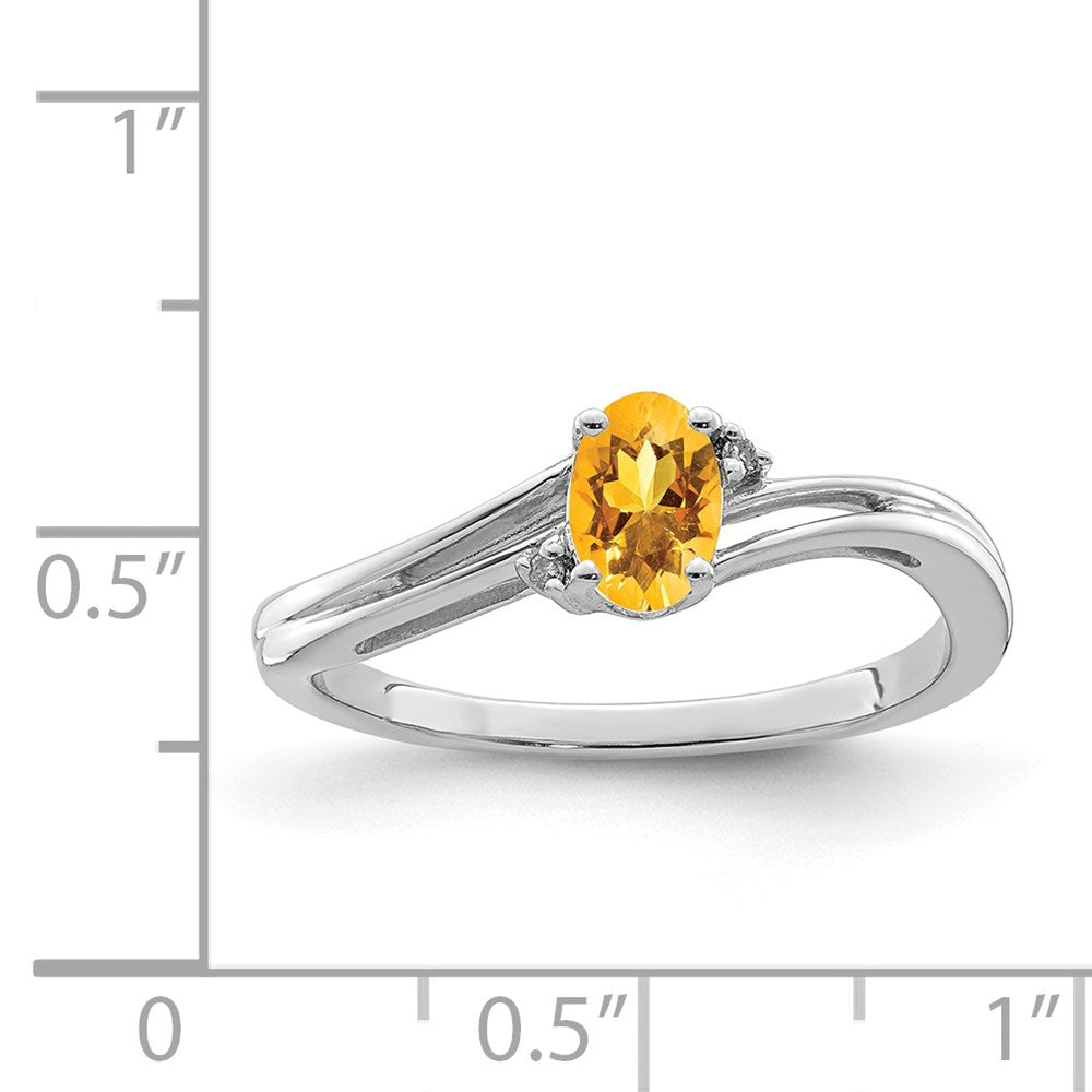 Sterling Silver Rhodium Plated Diamond u0026 Citrine Oval Ring