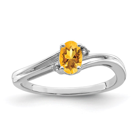 Sterling Silver Rhodium Plated Diamond u0026 Citrine Oval Ring