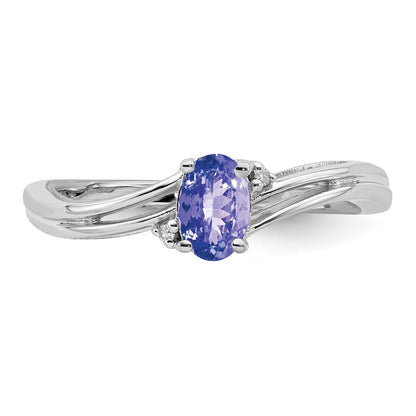 Sterling Silver Rhodium Plated Diamond u0026 Tanzanite Oval Ring