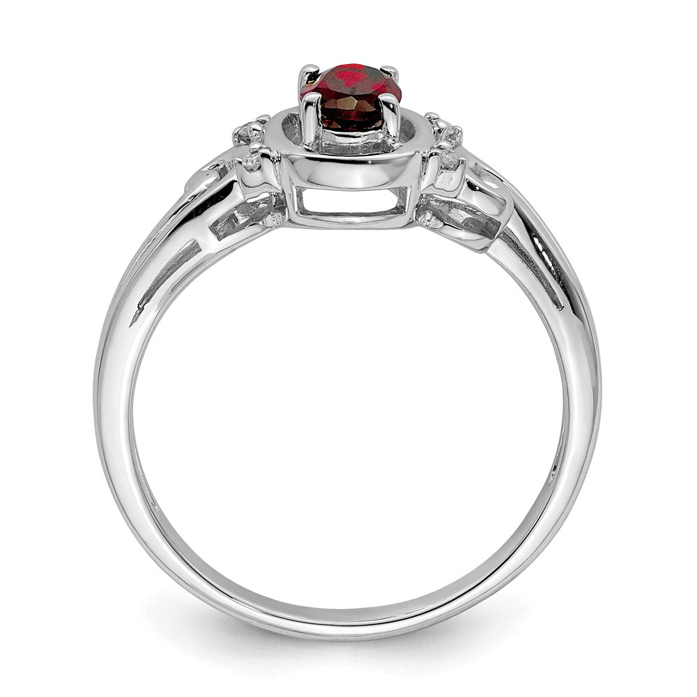 Sterling Silver Rhodium Plated Diamond u0026 Garnet Oval Ring