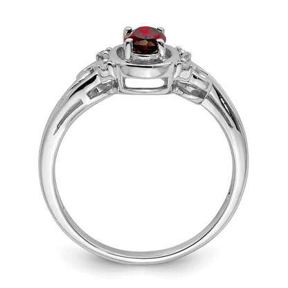 Sterling Silver Rhodium Plated Diamond u0026 Garnet Oval Ring