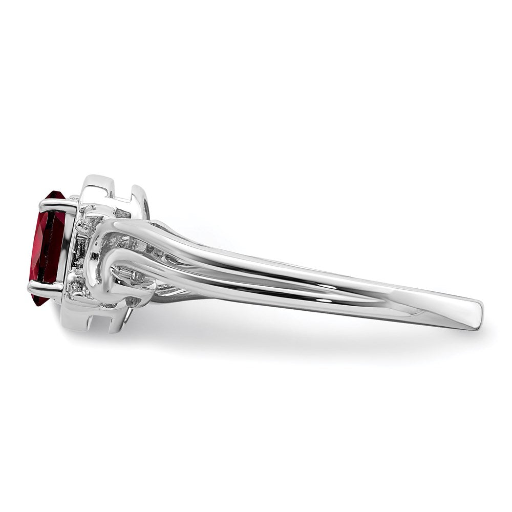 Sterling Silver Rhodium Plated Diamond u0026 Garnet Oval Ring