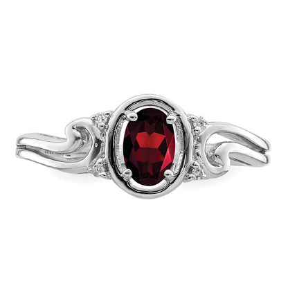 Sterling Silver Rhodium Plated Diamond u0026 Garnet Oval Ring
