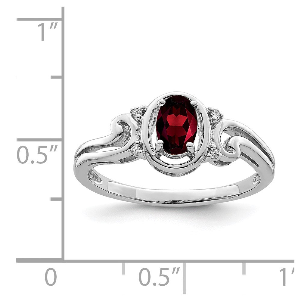 Sterling Silver Rhodium Plated Diamond u0026 Garnet Oval Ring