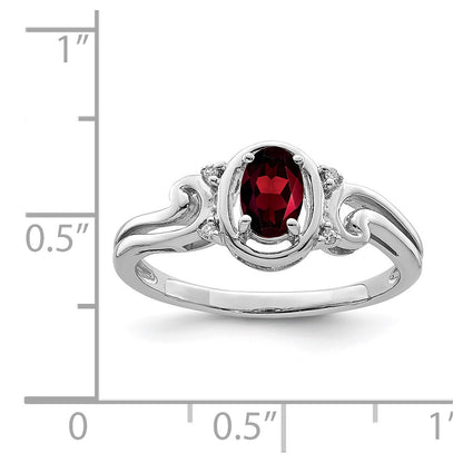 Sterling Silver Rhodium Plated Diamond u0026 Garnet Oval Ring