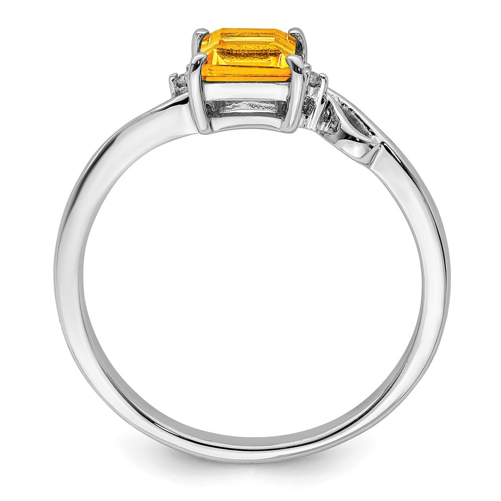 Sterling Silver Rhodium Plated Diamond u0026 Citrine Square Ring