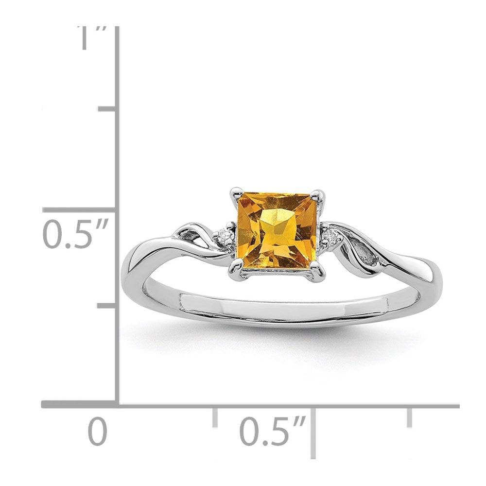 Sterling Silver Rhodium Plated Diamond u0026 Citrine Square Ring