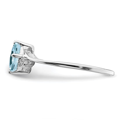 Sterling Silver Rhodium Plated Diamond u0026 Aquamarine Square Ring