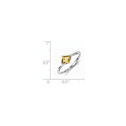 Sterling Silver Rhodium Plated Diamond u0026 Citrine Square Ring