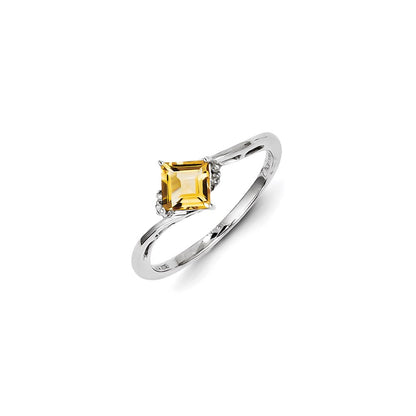 Sterling Silver Rhodium Plated Diamond u0026 Citrine Square Ring