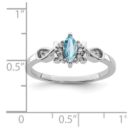 Sterling Silver Rhodium Plated Diamond and Sky Blue Topaz Ring