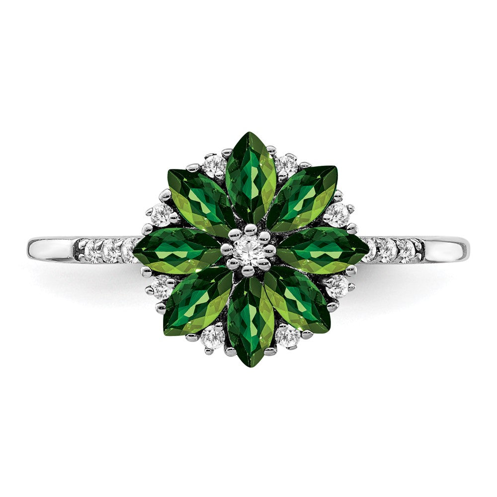 Sterling Silver Rhodium Diamond u0026 Tsavorite Garnet Ring
