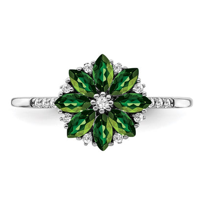 Sterling Silver Rhodium Diamond u0026 Tsavorite Garnet Ring