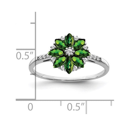 Sterling Silver Rhodium Diamond u0026 Tsavorite Garnet Ring