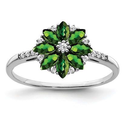 Sterling Silver Rhodium Diamond u0026 Tsavorite Garnet Ring