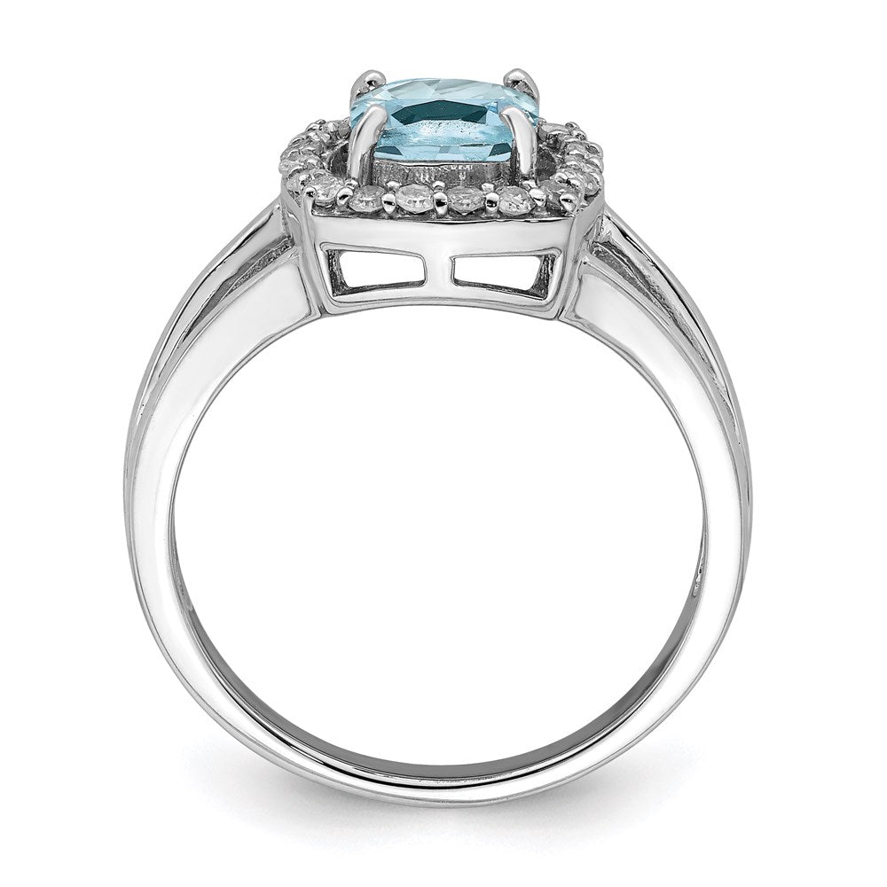 Sterling Silver Rhodium Aquamarine u0026 Diamond Square Ring