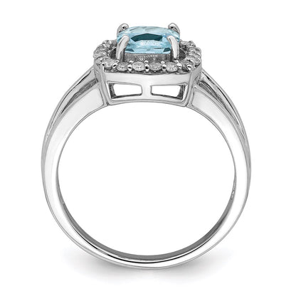 Sterling Silver Rhodium Aquamarine u0026 Diamond Square Ring