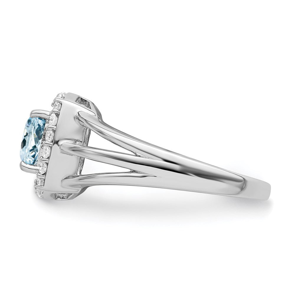Sterling Silver Rhodium Aquamarine u0026 Diamond Square Ring