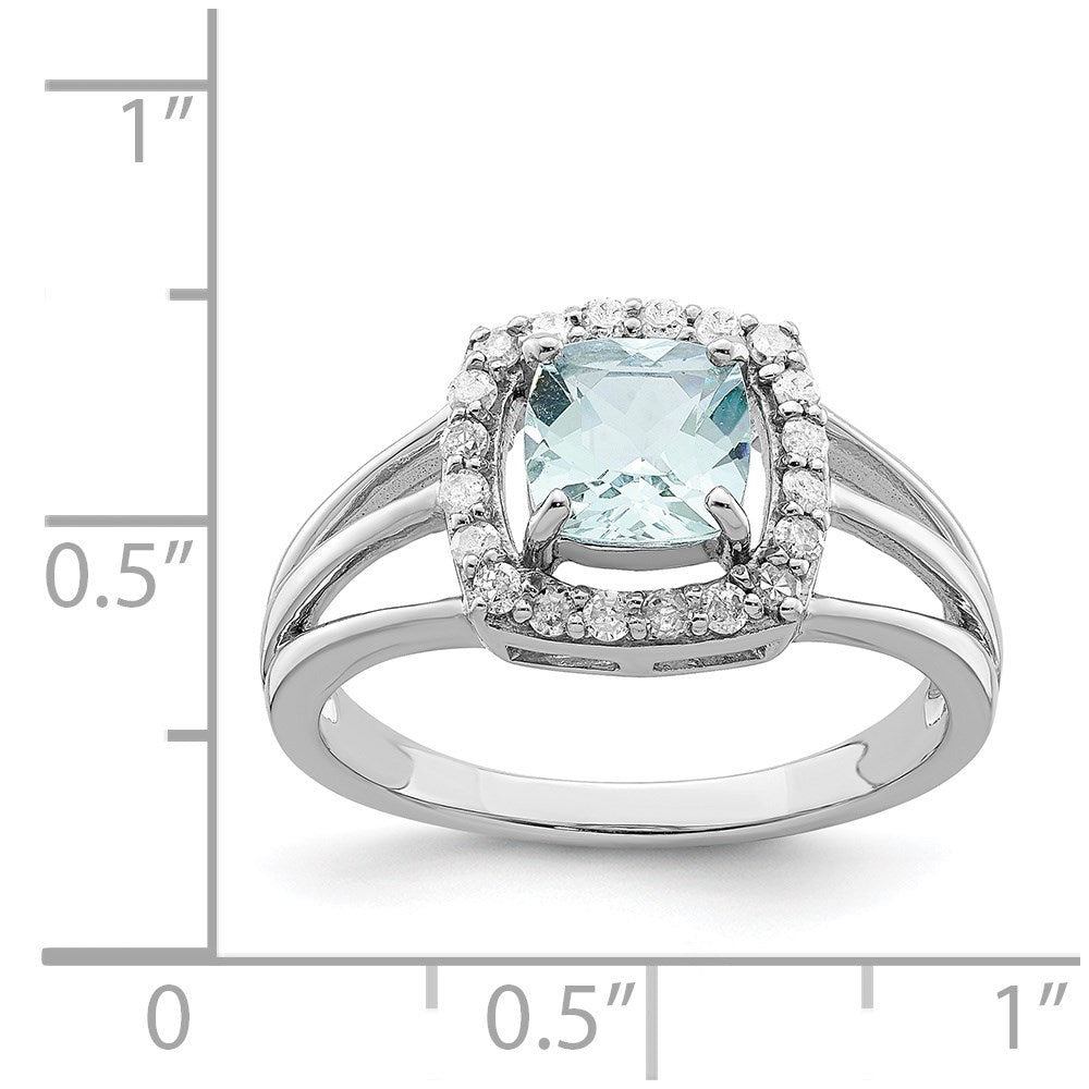 Sterling Silver Rhodium Aquamarine u0026 Diamond Square Ring