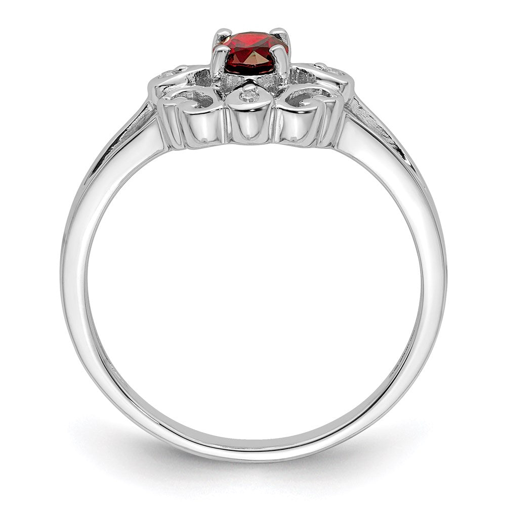 Sterling Silver Rhodium Plated Diamond u0026 Garnet Oval Ring