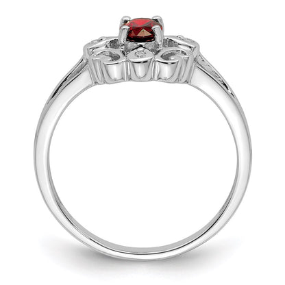 Sterling Silver Rhodium Plated Diamond u0026 Garnet Oval Ring
