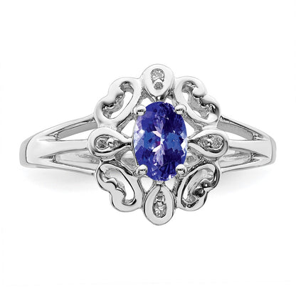 Sterling Silver Rhodium Plated Diamond u0026 Tanzanite Oval Ring