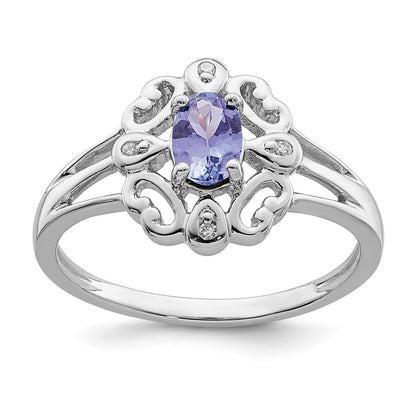 Sterling Silver Rhodium Plated Diamond u0026 Tanzanite Oval Ring