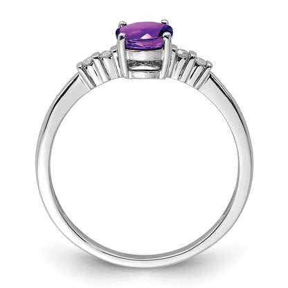 Sterling Silver Rhodium Plated Diamond u0026 Amethyst Oval Ring