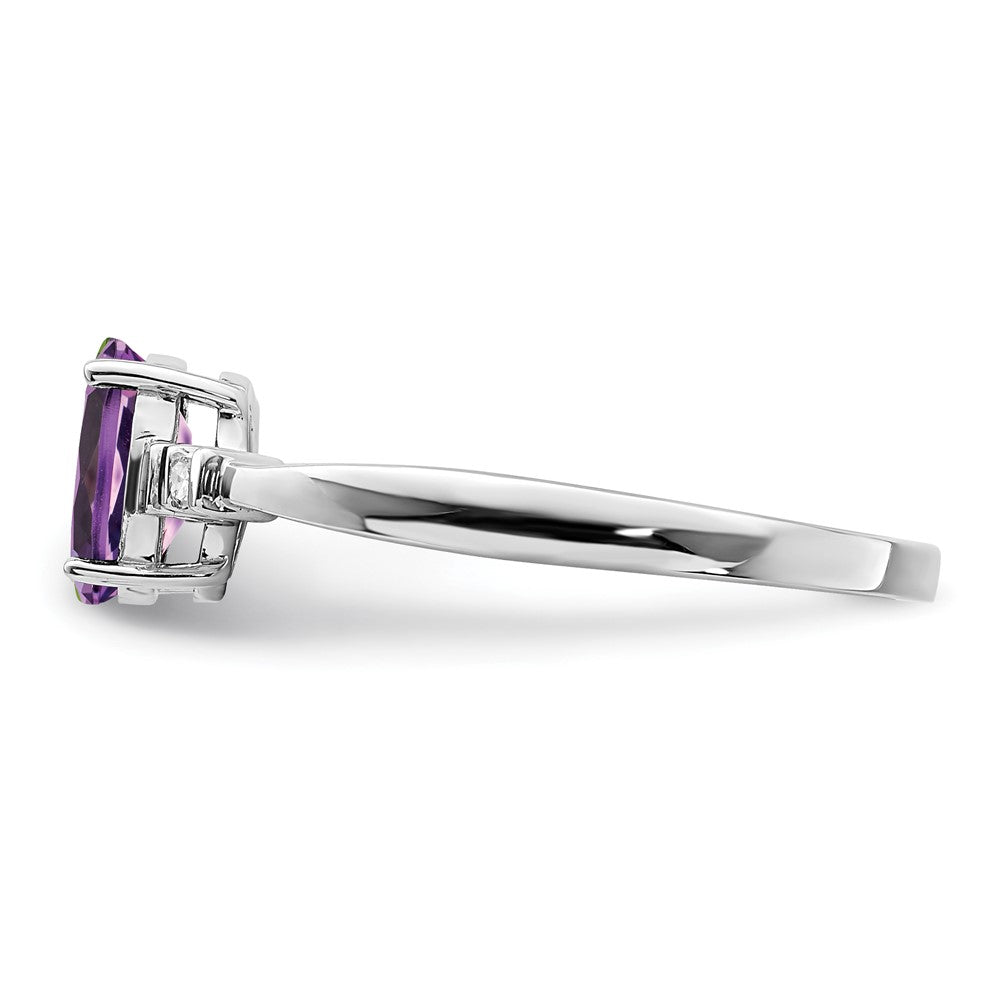 Sterling Silver Rhodium Plated Diamond u0026 Amethyst Oval Ring