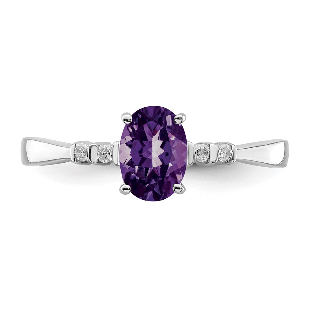 Sterling Silver Rhodium Plated Diamond u0026 Amethyst Oval Ring