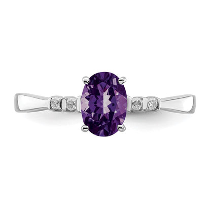 Sterling Silver Rhodium Plated Diamond u0026 Amethyst Oval Ring