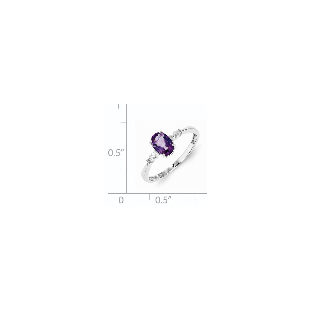 Sterling Silver Rhodium Plated Diamond u0026 Amethyst Oval Ring
