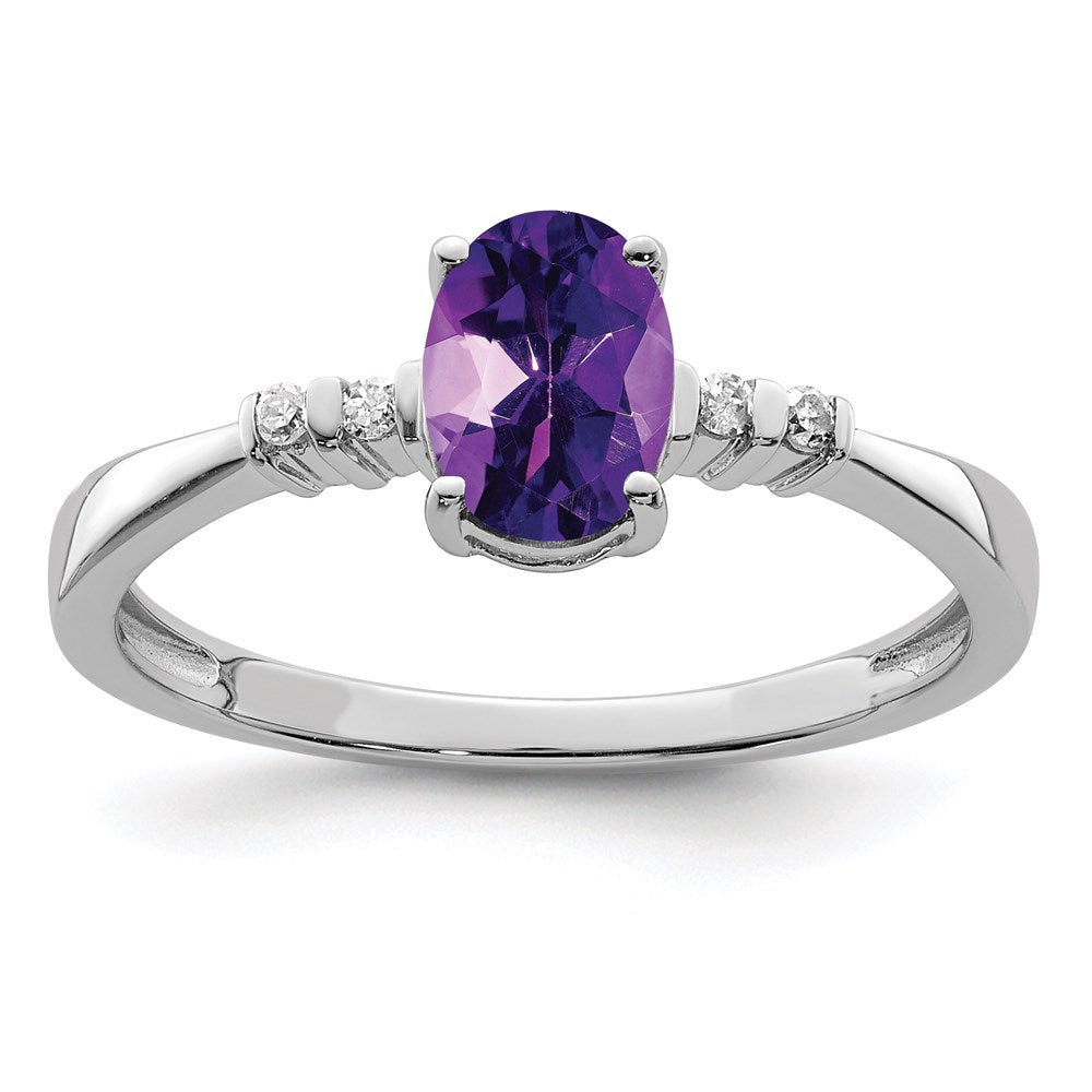Sterling Silver Rhodium Plated Diamond u0026 Amethyst Oval Ring