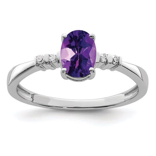 Sterling Silver Rhodium Plated Diamond u0026 Amethyst Oval Ring