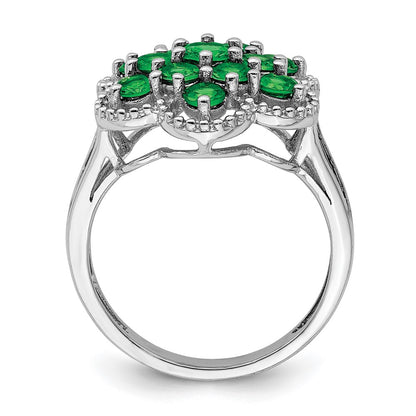Sterling Silver Rhodium Plated Tsavorite Garnet Flower Ring