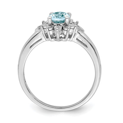 Sterling Silver Rhodium Diamond u0026 Light Blue Topaz Ring