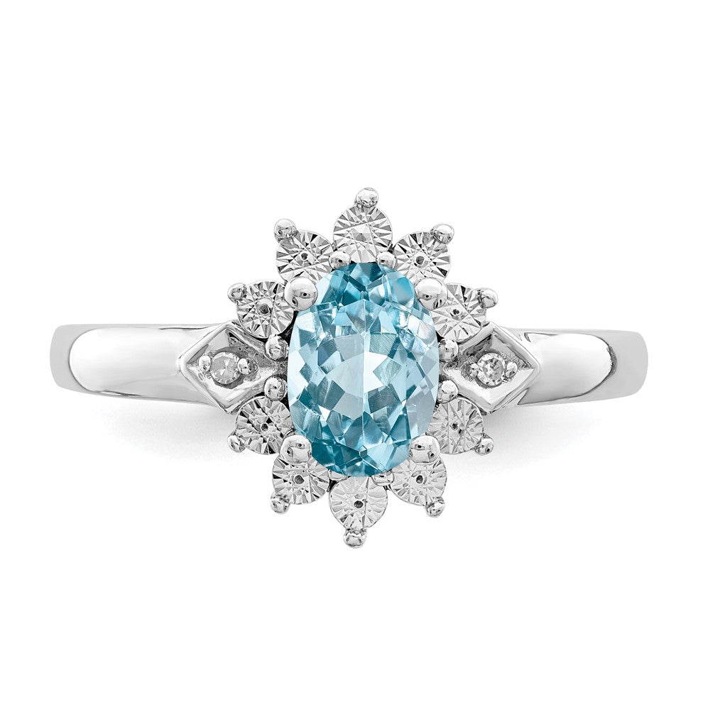 Sterling Silver Rhodium Diamond u0026 Light Blue Topaz Ring