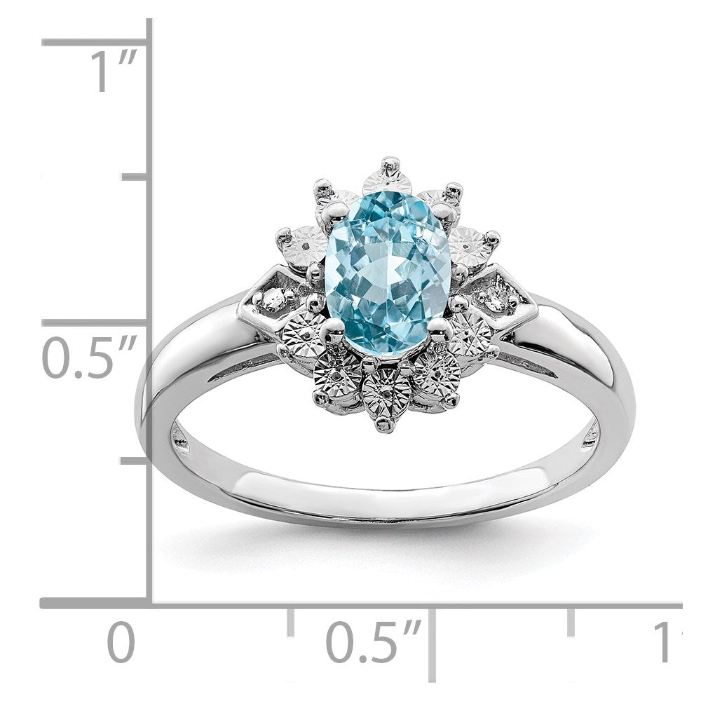 Sterling Silver Rhodium Diamond u0026 Light Blue Topaz Ring