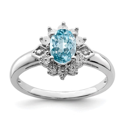 Sterling Silver Rhodium Diamond u0026 Light Blue Topaz Ring