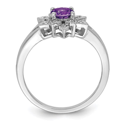 Sterling Silver Rhodium-plated Diamond u0026 Amethyst Ring