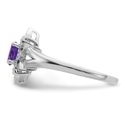 Sterling Silver Rhodium-plated Diamond u0026 Amethyst Ring