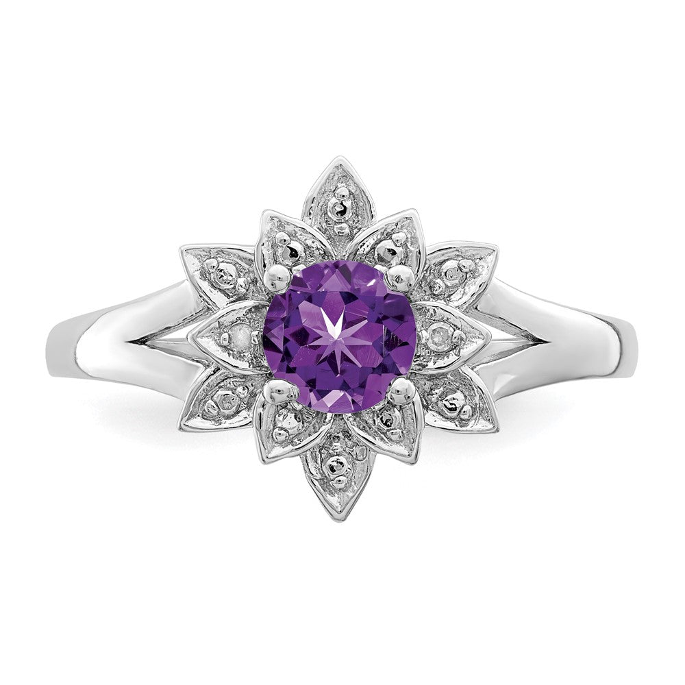 Sterling Silver Rhodium-plated Diamond u0026 Amethyst Ring